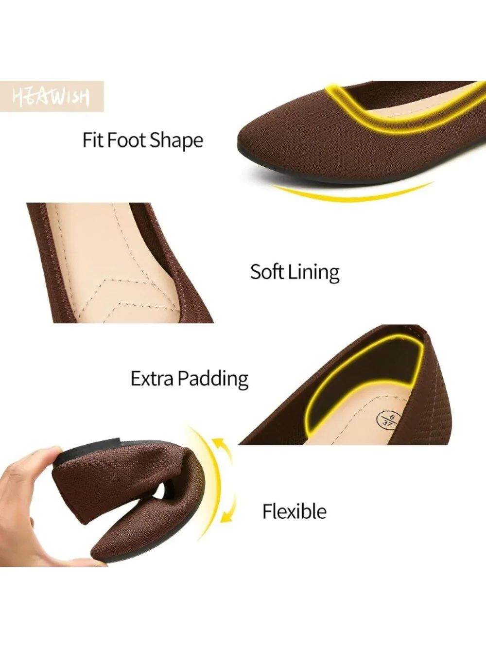 Women’s Brown Ballet Flats Comfortable Mesh Pointed Toe Slip On Dress Shoes